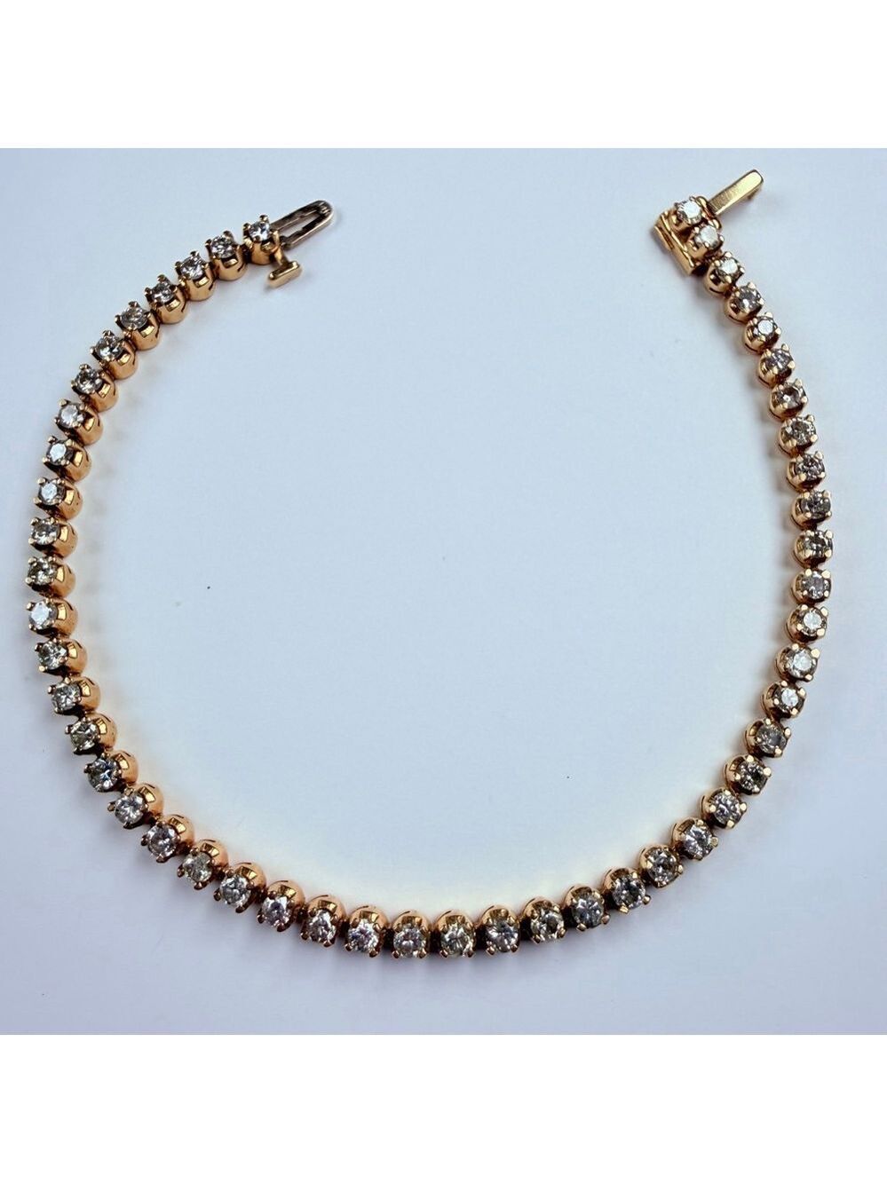 Estate 14K Solid Yellow Gold Natural 3 CT Genuine Diamond Tennis Bracelet